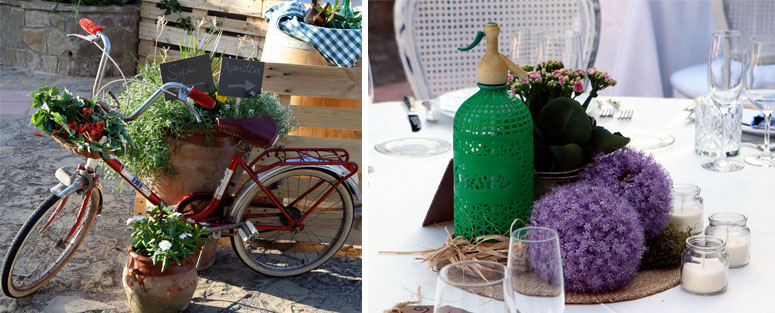 Bicicletas, lecheras, sifones, cajas de madera, mantelerías... Cualquier objeto vintage luce perfectamente combinado con estilo.