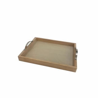Wooden tray stainless steel handles
