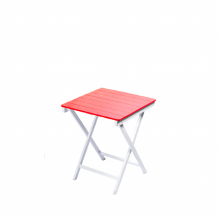 Red square wooden table
