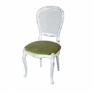 Silla Vintage decapada blanca asiento verde