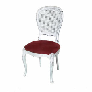 Silla Vintage decapada blanca asiento granate