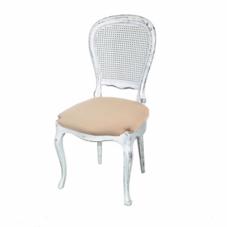 Silla Vintage decapada blanca asiento topo