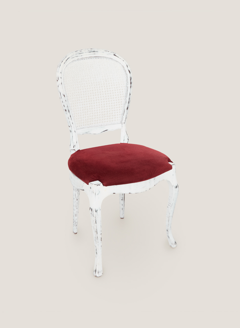 Vintage white pickled chair maroon seat