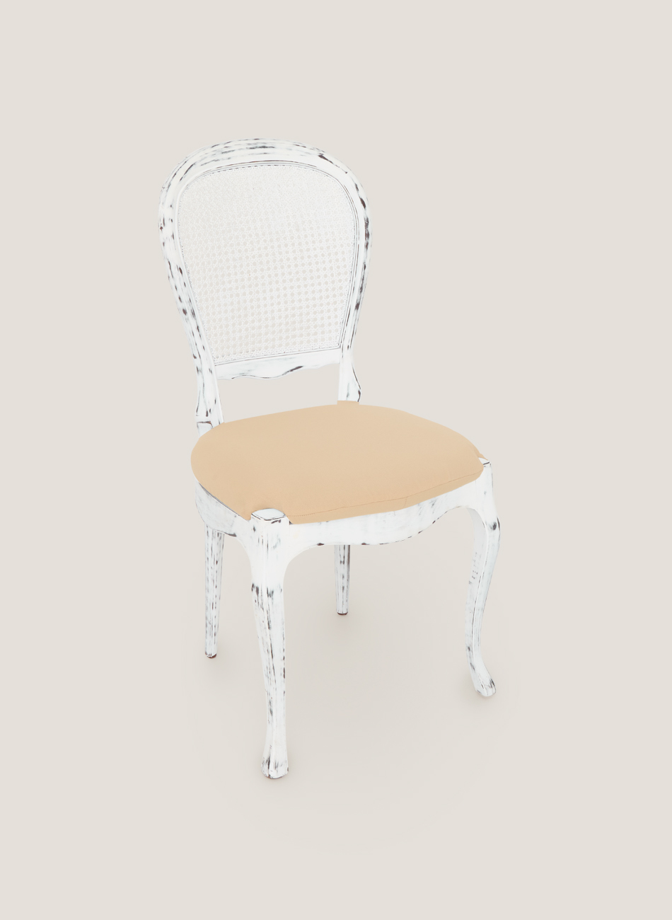 Silla vintage decapada blanca asiento topo
