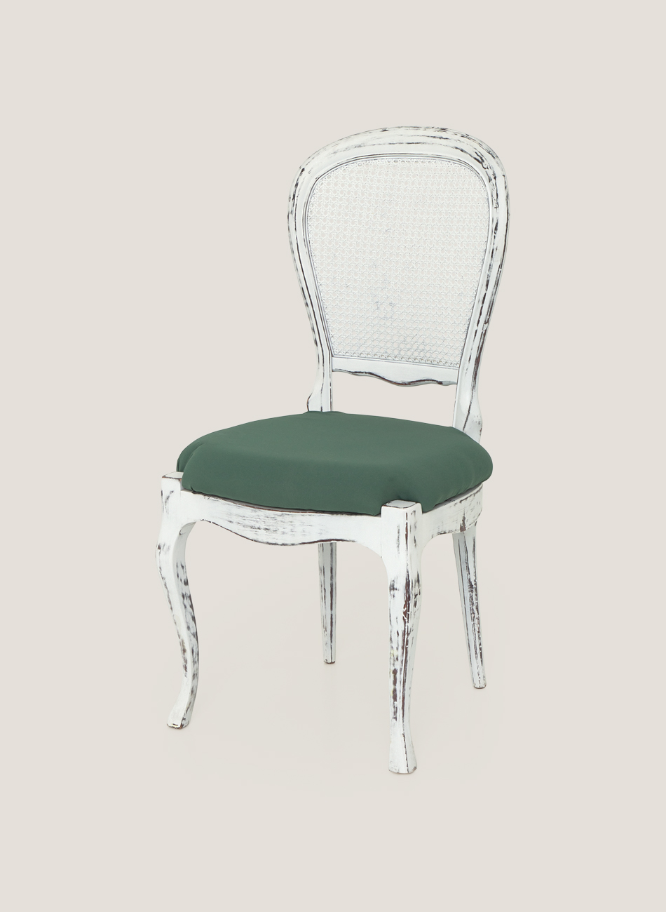 Silla vintage decapada blanca asiento verde