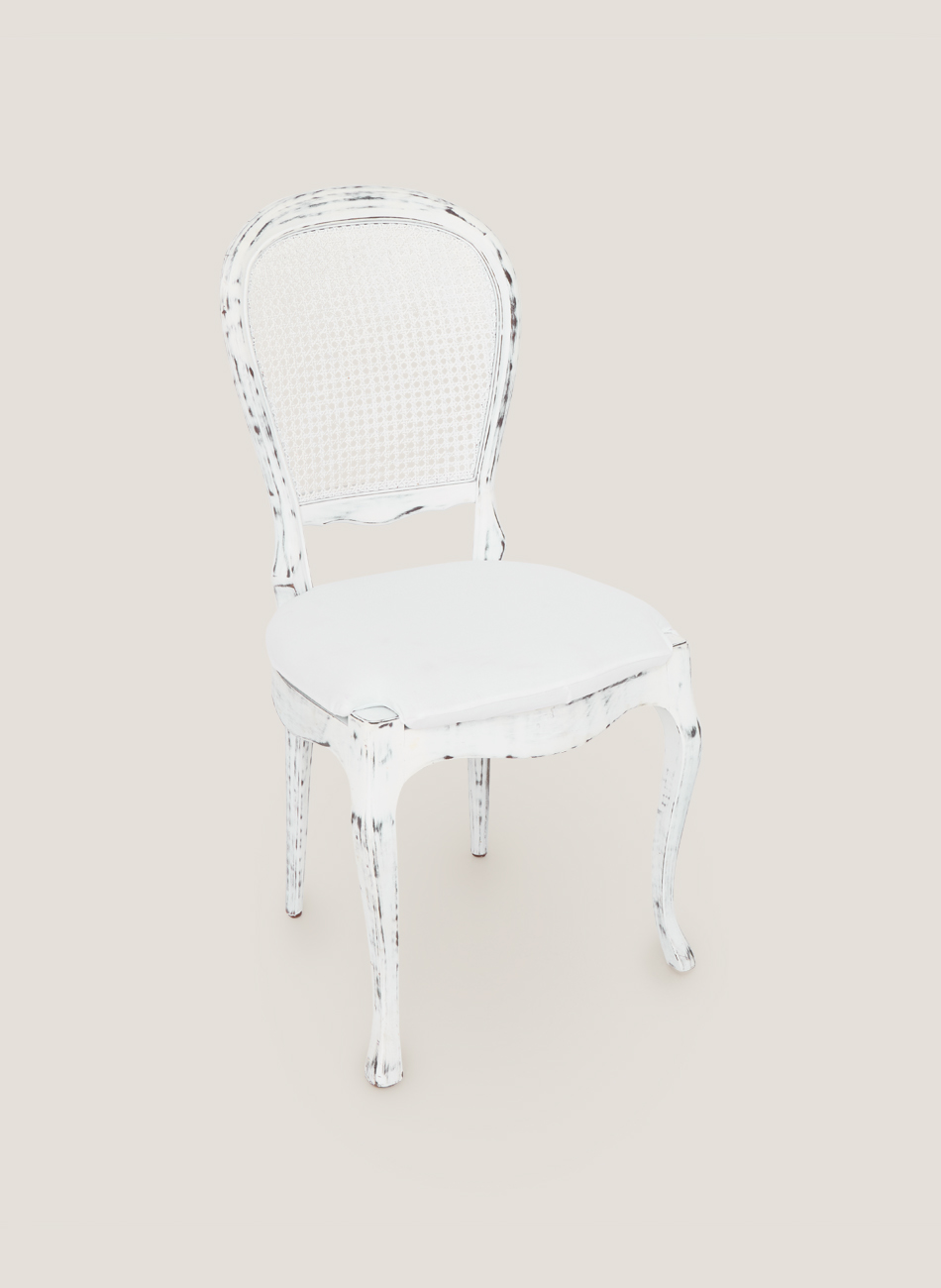 Silla vintage decapada blanca asiento blanco